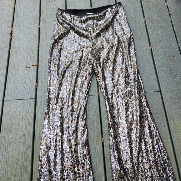 Anthropologie Sequin Snake Python Wide Leg Pants - Picture 11 of 13